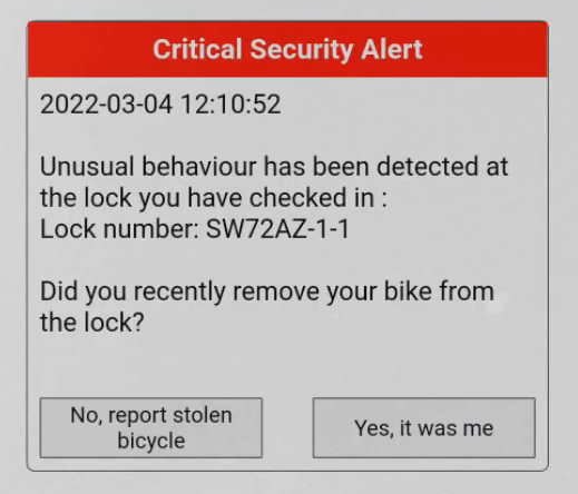 Security alert within app